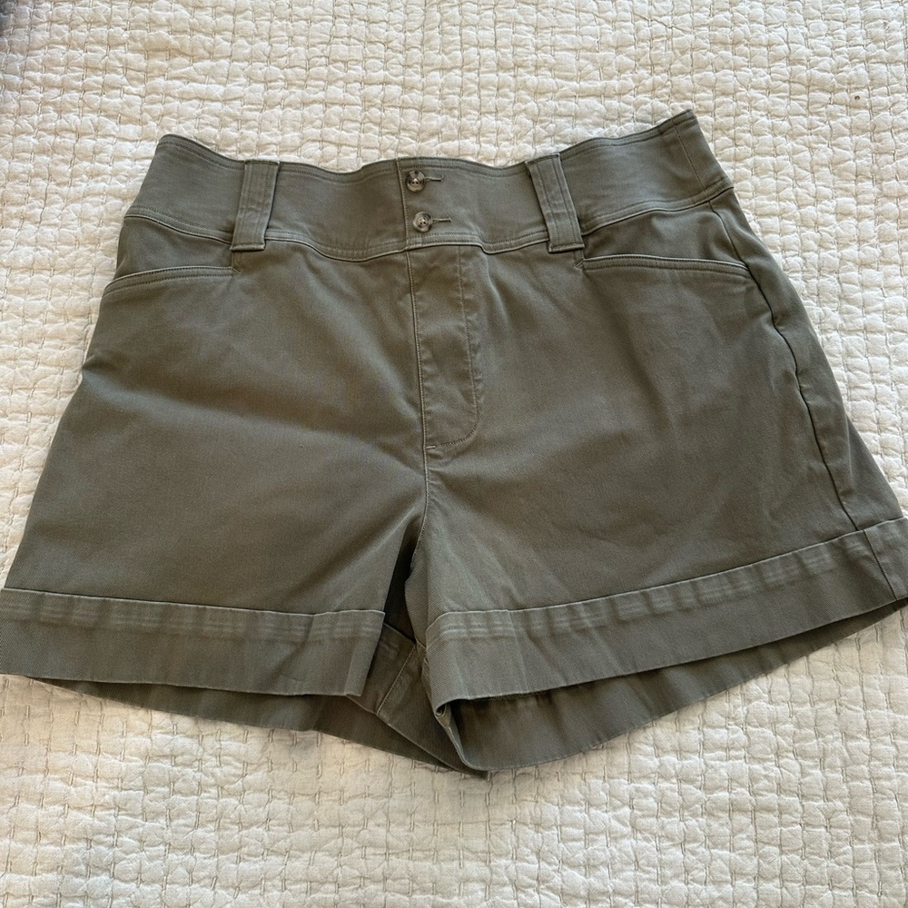 SPANX Olive Green High-Waist Cuffed Shorts